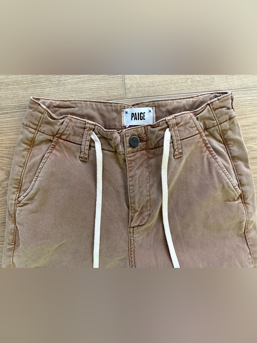 PAIGE Carly Wide Leg Drawstring Pants Size 26 Vintage Mocha Bisque - Picture 2 of 9